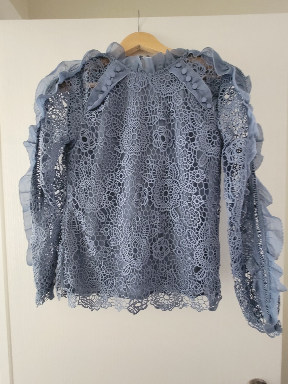 Ina Dusty Blue Floral Lace Ruffle Blouse